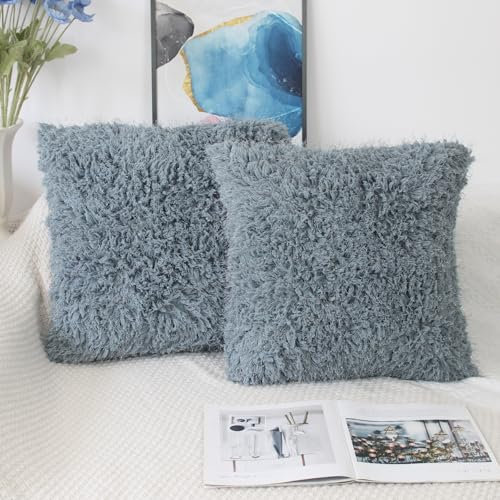 OYIMUA Kissenbezug 50x50 Blue 2er Set Flauschig Plüsch Deko Kissenbezüge Quadratisch Kissenhülle Kuschelkissen Felloptik Luxus Sofakissen Weich Fellkissen Deko Aesthetic Couchkissen