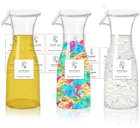 3Pcs Liquid Laundry Detergent Dispenser,Laundry Liquid Dispenser,Small Fabric Softener Storage Bottle,Reusable Washing Powder Storage Containers With 16 Waterproof Label For Laundry Room Organization