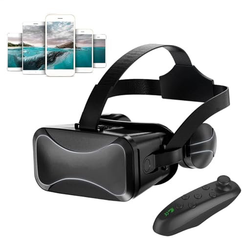 Casque VR avec télécommande – Casque VR avec télécommande | Lunettes de réalité virtuelle immersive pour | Lunettes de réalité virtuelle 3D réglables pour et adultes pour jeux 3D et