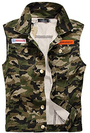Denim Jacket Mens Denim Waistcoat Mens Camouflage Denim Waistcoat Mens Slim Fit Denim Vest Casual Camouflage Denim Jeans Outerwear Gilets Jacket Cowboy Vest Camouflage Vest Mens Waistcoat