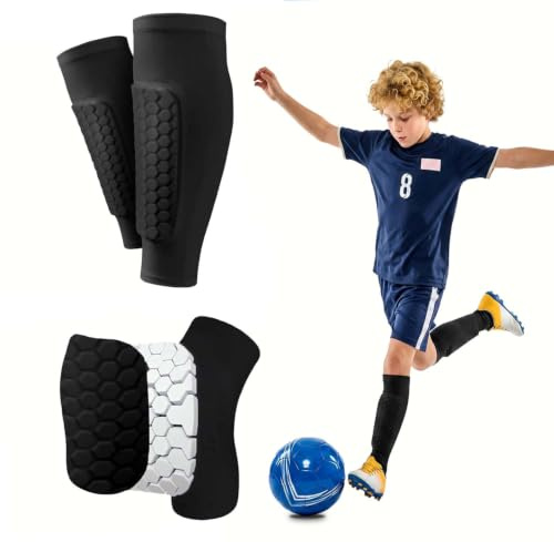 vsshe 1 Paire de Protège-Tibias de Football, Protection Tibia Ski, Confortable Résistant aux Chocs Légers Respirants pour Enfants, Adolescents et Adulte, Équipement de Protection Ski/Sport/Football