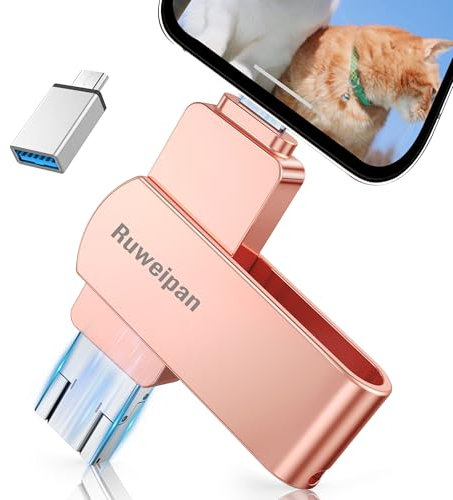 Ruweipan Pendrive para Phone,[Sin App] Memoria Externa 512GB Mini Photo Stick USB 3.0 Transmisión de Alta Velocidad 4 en 1 Pen Drive para Type C-Phone iOS/OTG Smartphone/PC/Laptop,512GB Rosa