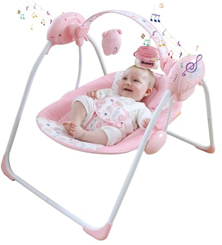 Portable Baby Swing for Infants, Compact & Foldable Infant Swing with 5-Speed Swing,Music, Timer, Cushioned Seat, Battery Operated, 0-9 Months 6-20 lbs,SG2402