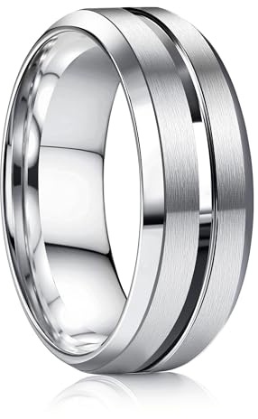 YADOCA Stainless Steel Wedding Ring for Men Women - 8MM Wedding Band Gold Silver Black Classic Groove Engagement Mens Rings Size 6-14 Comfort Fit