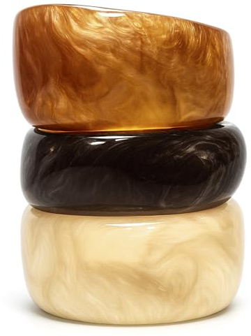 Sivlyre Resin Bangle Bracelets for Women｜Chunky Acrylic Bangles，Retro Brown & Colorful，Stackable Statement Jewelry (Brown Bangle Set)