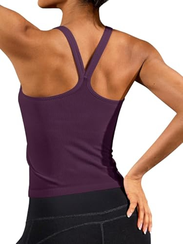 ATTRACO Women Workout Tank Tops Built-in Bra Ribbed Top | Removable Pads, Scoop Neck, 4-Way Stretch, Fitted, Moisture Wicked, Daily, Athletic, Fitness, Running, Yoga, Gym