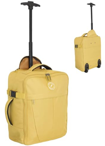 Bordlite 32L EasyJet Cabin Bag 45x36x20cm, Underseat Wheeled Travel Bag with Telescopic Handle, 2 Wheels, Front Pocket, Compression Straps, Weekend Luggage, Mustard