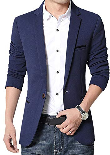 Gopune Men's Slim Fit Casual One Button Suits Coat Solid Blazer Business Jacket