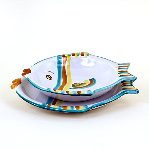 CEAR Lot de 2 assiettes à poisson en céramique de Caltagirone