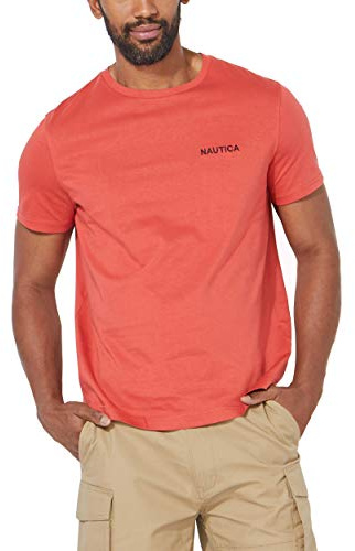 Nautica Men's Short Sleeve Crew Neck T-Shirt, Sunbaked Red Solid, XL