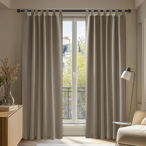 Deconovo - Set di 2 tende oscuranti termiche, antifreddo, isolanti, con passanti, tenda per camera da letto, 140 x 290 cm, colore: tortora.