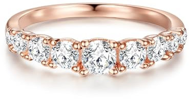 Trilani Damen-Ring Verlobungsring Sterling Silber rosévergoldet mit Zirkonia weiß in Brilliant-Schliff - Memoire-Ring mit Stein Trauring für Hochzeit