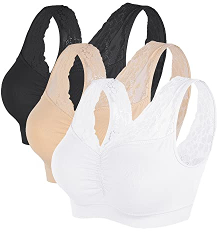 Vertvie Sportbehå utan bygel, push-up, stretchig, andas, för löpning, jogging, yoga, 1/2/3/4-pack, Svart + vit + hud, S