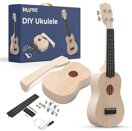 DIY Ukulele Kit Soprano (22inch) Build Your Own Ukulele Kit make Custom Designs For Kids & Beginners (33 Pieces) - DIY Make Your Own Hawaii Instument Instrument