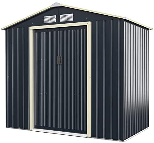 COSTWAY Redskapsbod i metall, 213 x 127 x 195 cm, låsbart verktygsskjul med 4 ventilationsspringor och skjutdörr, trädgårdsbod för gräsklippare och cyklar, metallskjul för utomhusbruk