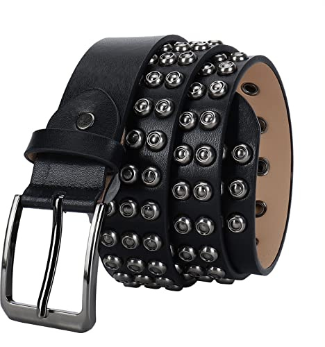 Ceinture cloutée pour homme et femme avec clous en métal cercle lumineux Punk Rock Métal Argent Rivet Ceintures en cuir Convient pour Rocker Hip Hop ou Jeans Pantalons,Black~a,105cm/waist:34~36