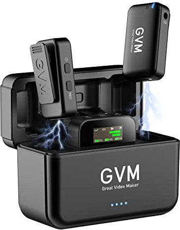 Gvm Noise-Canceling Microphone for Accurate Human Voice Recognition Even When Working Lawn Mowers; 2.4Ghz Lavalier Mic with Charg Case Independent Storage 20H for Video Record&Interview etc