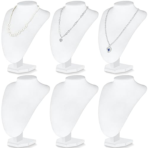 Huquary 6 Pcs Necklace Display Stand Necklace Holder Jewelry Bust Display Stands for Selling Home Store Trade Shows Photography Props Retail(White,Velvet)