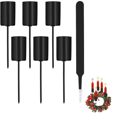 Aitsite 6 portacandele nero, 2,5 x 11 cm, con tappo e pinzette per candele, decorazioni natalizie, ghirlande dell'Avvento e decorazioni da tavolo