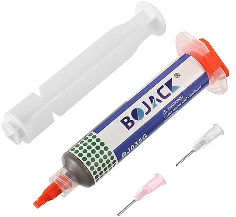 BOJACK Sn42/Bi58 Lead Free Solder Paste 138°C Welding Tin Paste with Syringe Comes 2 Dispensing Tools 1 Push Rod Welding BGA SMT (1.05oz/35g)