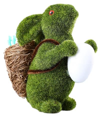 Coniglietto pasquale in resina, decorazione da giardino a forma di coniglietto pasquale, decorazione da giardino, erba artificiale, coniglietto floccato, statuetta di coniglio con muschio pasquale per