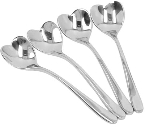 Tiiyee Heart Shaped Spoons, Heart Shaped Teaspoons Cute Spoon for Tea Dessert Sugar Stirring Cafes Coffee Stainless Steel Love Heart Tea Spoon Cafe Spoons Ice Cream Teaspoon for Use Small Cake
