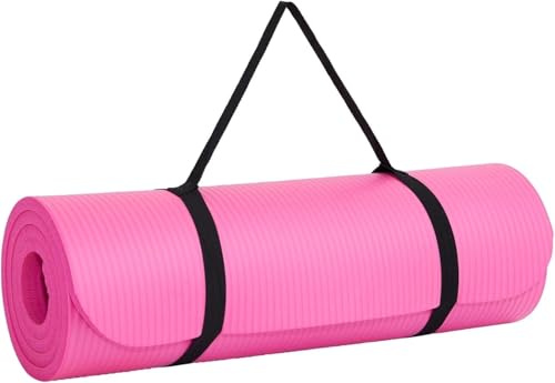 EVINOS Yoga Mat, Extra Thick, Non-Slip, Padded, 183x60 cm, with Carry Strap - NBR Foam Mat (Pink)