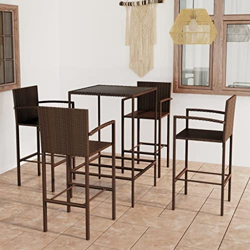 Gartenmöbel-Sets, 5-teilig, Gartenbar-Set, Polyrattan, braun