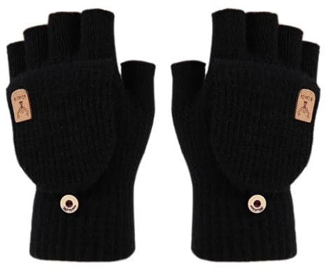Guantes de invierno para Hombres Mujeres - Guantes de Medio Dedos Convertibles,Tejidos sin Dedos Guantes Extensibles Calientes para Hombres y Mujeres Guantes de punto de invierno de operación de