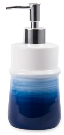Ceramic 12Oz Soap Dispenser for Kitchen, Refillable Hand Dispenser with Pump, Lotion Dispenser Bathroom for Dish Soap, Hand soap. (Navy Blue)