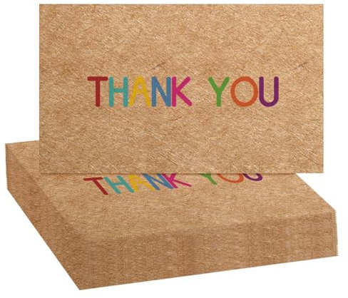 Onperpoe 50 Stück Dankeskarten 9×5.4 cm Kraftpapier Danke Karte für Grußkarten für Geschenkkarten DIY Dankeskarten Geschenk Dankeschön Karte für Familie Freunde Kollegen Thank You Cards