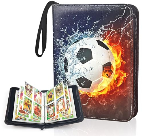 Samlaralbum, fotbollskort, 50 sidor, samlarkort, album, kapacitet 400 kort, PU vattentätt, samlaralbum, kort, fotboll med blixtlås för förvaring av samlarkort