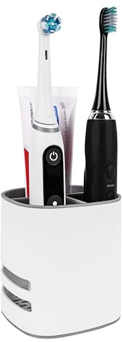 Linkidea Portaspazzolino elettrico per bagno, organizer in plastica per dentifricio, supporto da appoggio a 3 slot compatibile con Oral-B serie iO, Philips Sonicare ProtectiveClean (grigio)