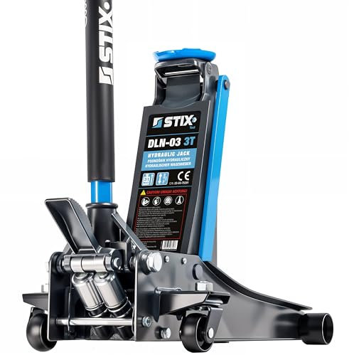 STIX Cric idraulico 3T – altezza di assorbimento bassa 75 mm – Cric idraulico extra piatto – altezza di sollevamento 505 mm – doppia pompa, ideale per officina e garage