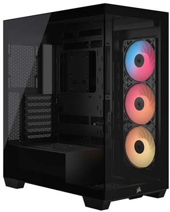 CORSAIR 3500X RS-R ARGB Panoramaglas Mid-Tower-PC-Gehäuse – 3 x RS120-R ARGB-Lüfter Inklusive, Platz für bis zu 10 x 120-mm-Lüfter, Kompatibel mit Motherboards mit Rückseitigem Anschluss – Schwarz