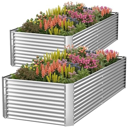 CATMANOR 2 Pack Tall 8x3FT Corrugated Galvanized Steel Raised Garden Bed Outdoor, Metal Above Ground Garden Bed for Vegetables and Flowers, Rectangle Raised Beds for Gardening-8x3x1.5FT