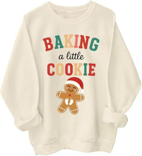 Sweat-shirt de Noël pour femme avec imprimé « Growing A Little Cookie » - Annonce de grossesse - Pull pour les vacances Baking A Little Cookie Design, 01., L