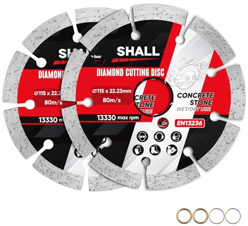 SHALL Disco da taglio diamantato segmentato da 115 mm (4,5 pollici) per smerigliatrici angolari, taglio rapido di cemento, pietra, muratura e piastrelle, diametro del foro 22,23 mm