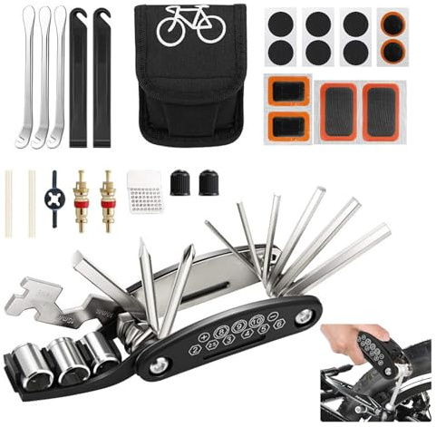 Bike Repair Kit,16 in 1 Multifunction Bike Repair Tool Kit with Storage Bag | Vertical Meat Skewer with 5 Replacement Spikes, Oil Brushes and Food Clip