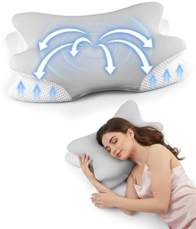 Cuscino Cervicale Memory Foam Grigio per Sollievo Dolore Collo, Guanciale Ergonomico con Doppia Altezza per Dormire di Lato o Schiena, Supporto Ortopedico Anatomico, Federa Traspirante Lavabile