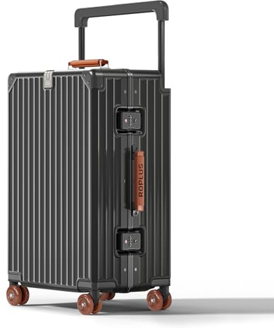 ROPLUS Aluminium Frame Checked-Luggage with Smooth Jelly Wheels, Hardside Zipperless Rolling Suitcase with TSA Lock (Grey, 24-lnch)