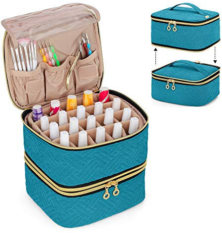Luxja Nagellack Tasche Organizer, Aufbewahrungstasche für 40 Nagellackflaschen (bis zu 15 ml) und Nageldesign Zubehör, Doppelschicht Kosmetiktasche für Nagel Gel Sets, Blaugrün (PATENTIERTES Produkt)
