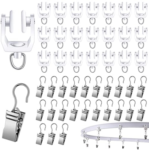 Amyhill 60 Pcs Curtain Track Roller Hooks Rail Ceiling Gliders Set Plastic Wheeled Curtain Carrier with Steel Glider Hooks for Shower Home Decoration