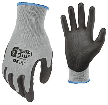 Gorilla Grip Work Gloves, Never Slip Maximum Grip All-Purpose, Gloves for Men, Superior in Wet, Dry, Oily Conditions, Polymer Palm, Small Size, 5 Pairs, Grey| 25940-25