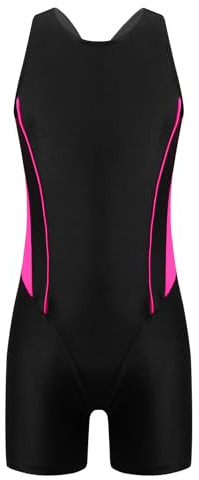 dPois Kids Girls Racerback Swimsuit Boyleg Sleeveless Bathing Suit Fitness Surfing Costume Rose Red&Black 15-16 Years