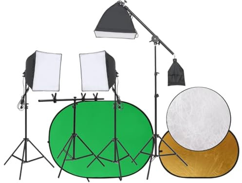 vidaXL Fotostudio-Set mit Leuchten, Hintergrund und Reflektor, Fotostudio Set, Studio Set, Tageslichtlampe, Fotografie Set, Fotostudio Beleuchtung