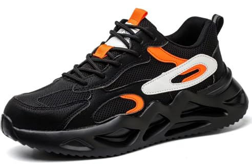 Annvia Steel Toe Cap Trainers for Men Women Lightweight Work Shoes Safety Trainers Breathable Non Slip Ladies Safety Boots Size 7.5 Black