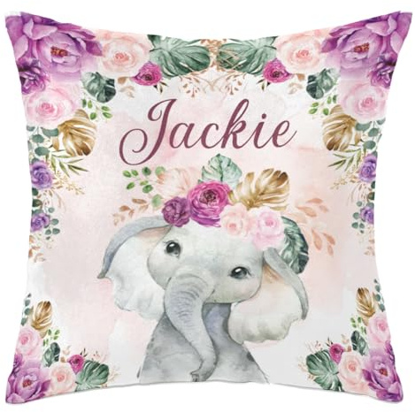 Elephant Personalized Baby Name Nursery Throw Pillow Cover for Baby Boy Girl Gift Custom Pillow with Name Personaized Throw Pillow Cove Sofa Couch Cushion Home Decor Pillow