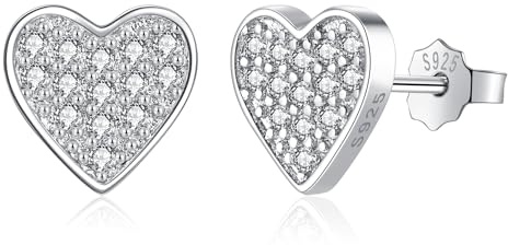 Deyanse Silber Ohrstecker für Damen, 925 Sterling Silber Stern Mond Herz Ohrstecker Ohrringe, Hypoallergen Flache Ohrringe Stecker mit Zirkonia, Klein 8mm Schlafen Knorpel Ohrstecker mit Geschenk Box