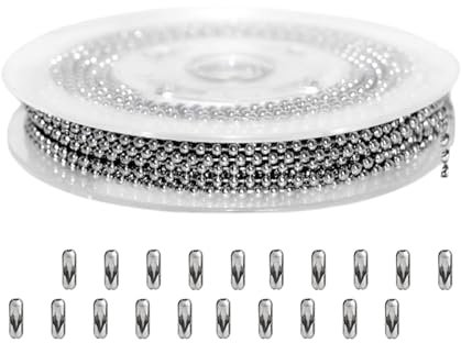 MAEXUS® Kugelkette Edelstahl Mit 20 Verstellbarer Länge, 2.4mm Perlenkette aus Edelstahl, Kugelkette Perlen Halskette aus Edelstahl für Herren, Schlüsselanhänger Dekoration DIY-Projekte【5M】